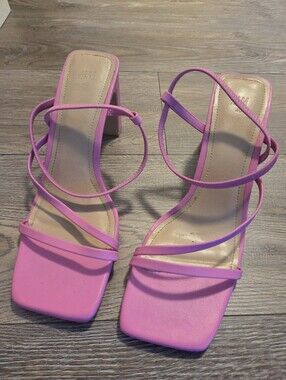 H&M Bright Pink Strappy Square-Toe Block Heels